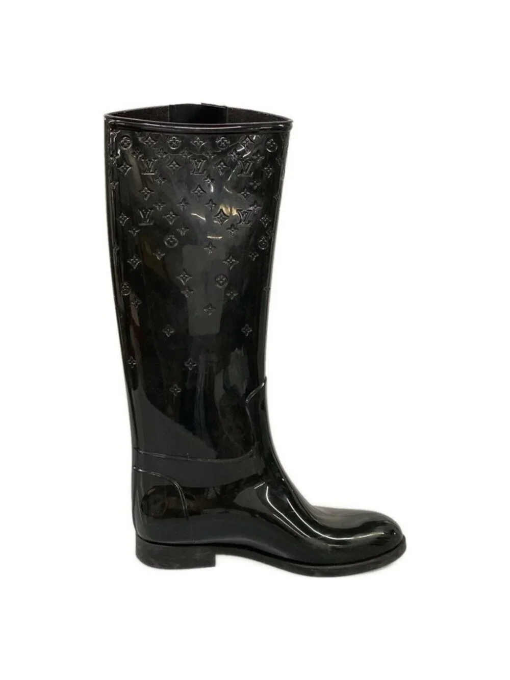 Louis Vuitton Rain Boots Black Long Monogram Pattern Embossed